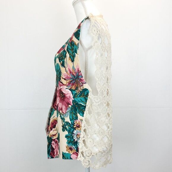 Vintage Handmade Floral Vest Crochet Back B-0037c7 - Picture 4 of 12
